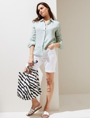 

Womens M&S Collection Pure Linen Striped Long Sleeve Shirt - Green Mix, Green Mix