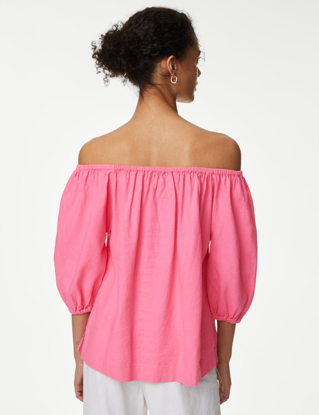 Linen Rich Bardot Puff Sleeve Blouse image 4