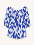 Linen Rich Printed Bardot Blouse