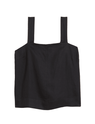 

Womens M&S Collection Trägeroberteil aus reinem Leinen mit eckigem Ausschnitt - Black, Black
