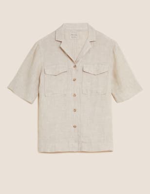 

Womens M&S Collection Pure Linen Utility Short Sleeve Shirt - Neutral, Neutral