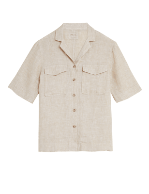 

Womens M&S Collection Pure Linen Utility Short Sleeve Shirt - Neutral, Neutral