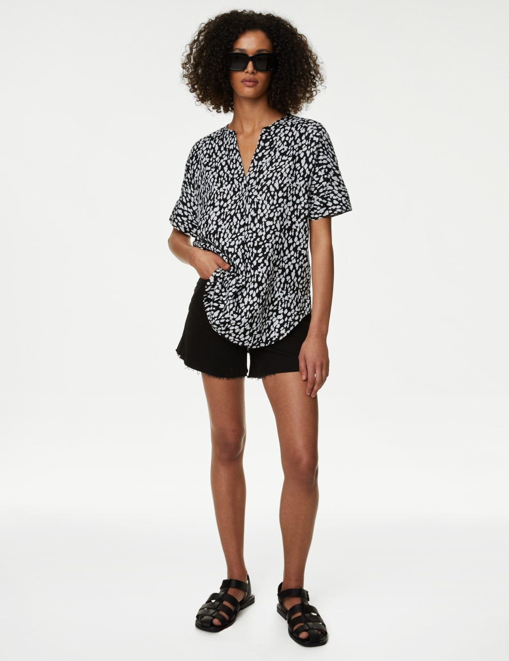 Pure Linen Animal Print Popover Blouse image 2