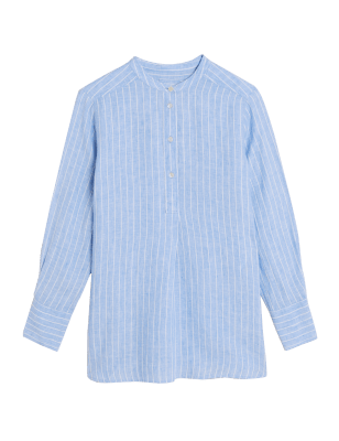 

M&S Collection Blusa cerrada larga 100% linoWomens - Blue Mix, Blue Mix