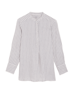 

Womens M&S Collection Pure Linen Longline Popover Blouse - Calico Mix, Calico Mix