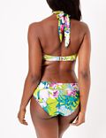 Tropical Print Twist Halter Neck Bikini Top