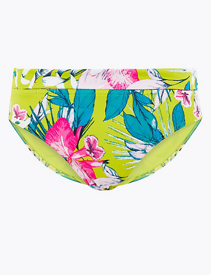 Tropical Print Roll Top Bikini Bottoms