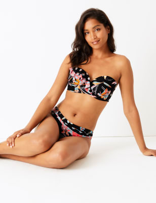 Printed Ruffle Padded Bandeau Bikini Top