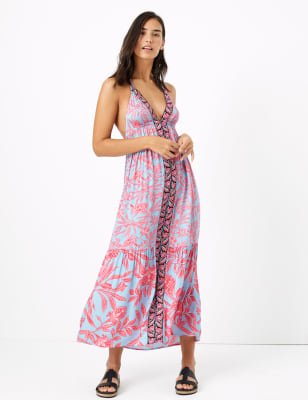 Robe de plage coupe longue &agrave; motif fleuri