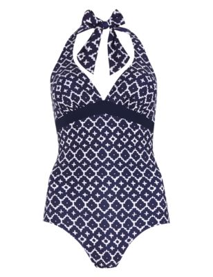 Secret Slimming™ Halterneck Geometric Print Swimsuit | M&S Collection | M&S