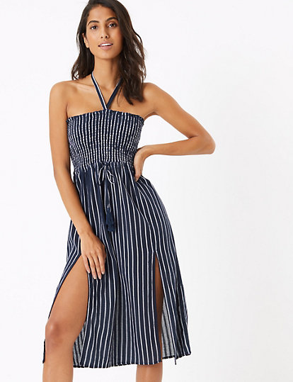 Pure Cotton Striped Midi Beach Dress