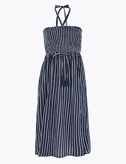 Pure Cotton Striped Midi Beach Dress