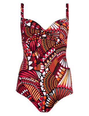 Secret Slimming™ Abstract Print Twisted Front Plunge Swimsuit | M&S ...