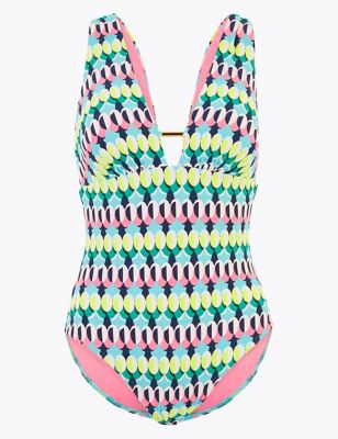 Tummy Control Printed Plunge Swimsuit 