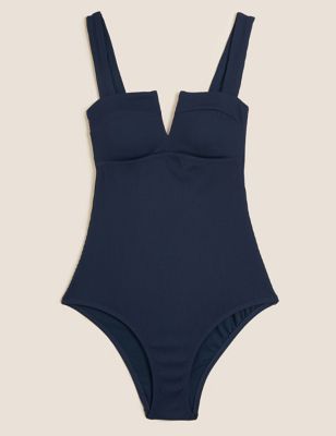 Ribbed Padded Plunge Swimsuit | M&S Collection | M&S