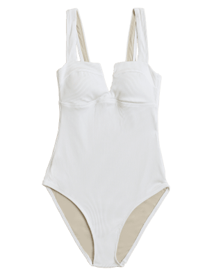 

M&S Collection Bañador acanalado con escote y rellenoWomens - Soft White, Soft White