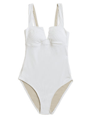 

Womens M&S Collection Ribbed Padded Plunge Swimsuit - Soft White, Soft White