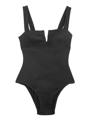 

Womens M&S Collection Ribbed Padded Plunge Swimsuit - Black, Black