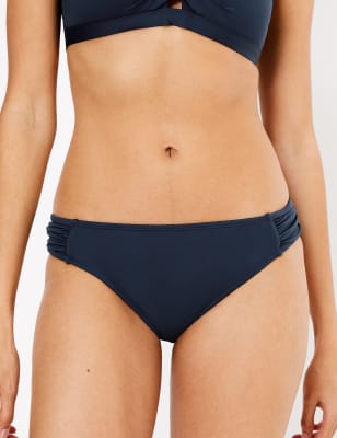  Bas de bikini taille basse à motif ruché sur les côtés - Navy