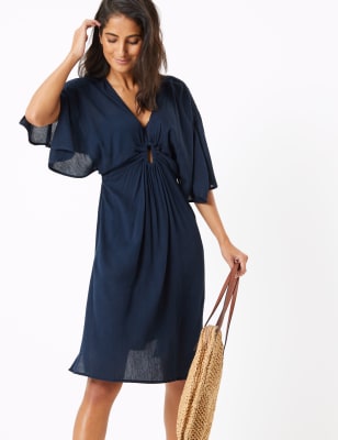 Chemise en coton tiss&eacute; style caftan &agrave; manches&nbsp;3/4