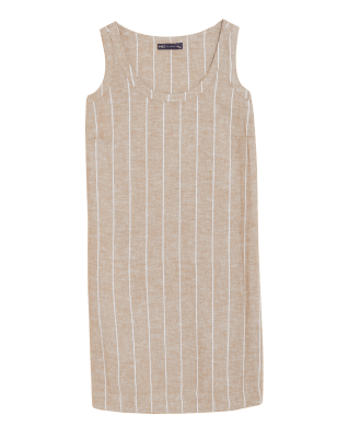 

Womens M&S Collection Linen Rich Printed Knee Length Shift Dress - Spice, Spice