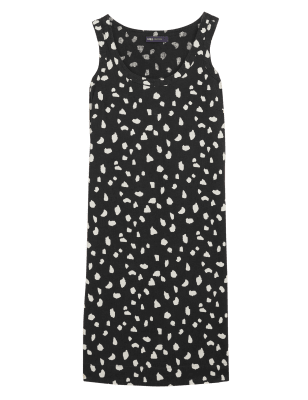 

Womens M&S Collection Linen Blend Printed Knee Length Shift Dress - Black Mix, Black Mix