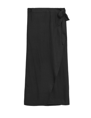 M&S Collection Wrap Midi Beach Skirt - Black, Black