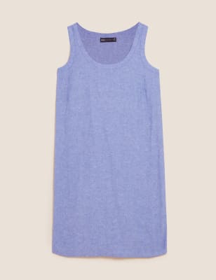 

Womens M&S Collection Ärmelloses Etuikleid mit hohem Leinenanteil - Chambray, Chambray