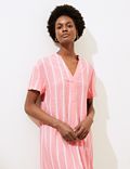 Linen Rich Striped V-Neck Shift Dress