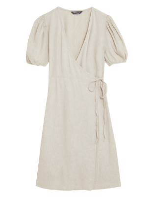 

Womens M&S Collection Linen Blend V-Neck Mini Wrap Dress - Calico, Calico