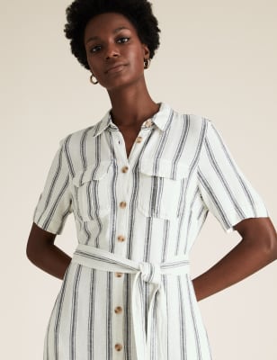 Striped linen shop button dress