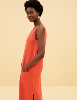 

Womens M&S Collection Linen Blend Midi Shift Dress - Bright Orange, Bright Orange