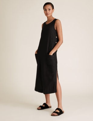  Robe midi style tube en lin - Black