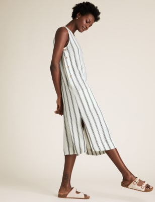 Linen Stripe Midi Shift Dress