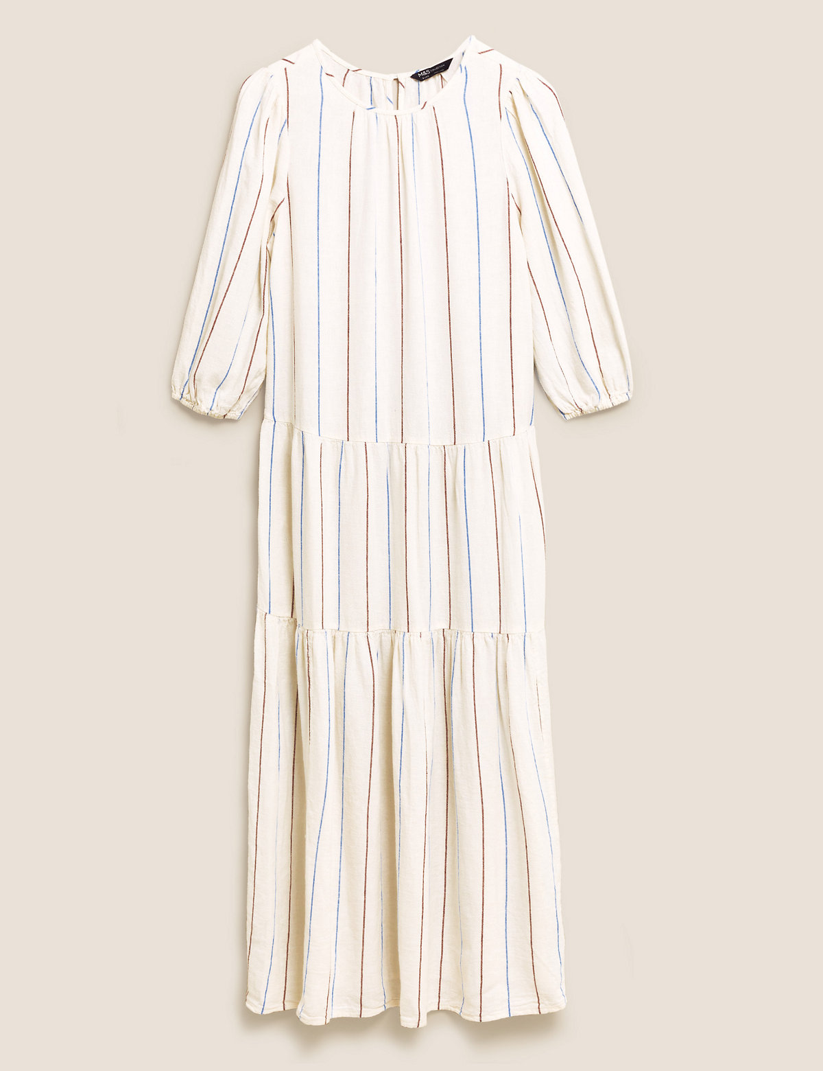 Linen Striped Midaxi Tiered Dress