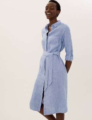 Linen midi 2025 shirt dress