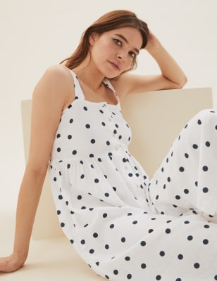 

Womens M&S Collection Linen Blend Polka Dot Midi Dress - White Mix, White Mix