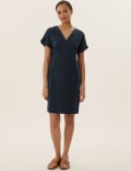 Linen Blend V-Neck Shift Dress