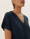 Linen Blend V-Neck Shift Dress