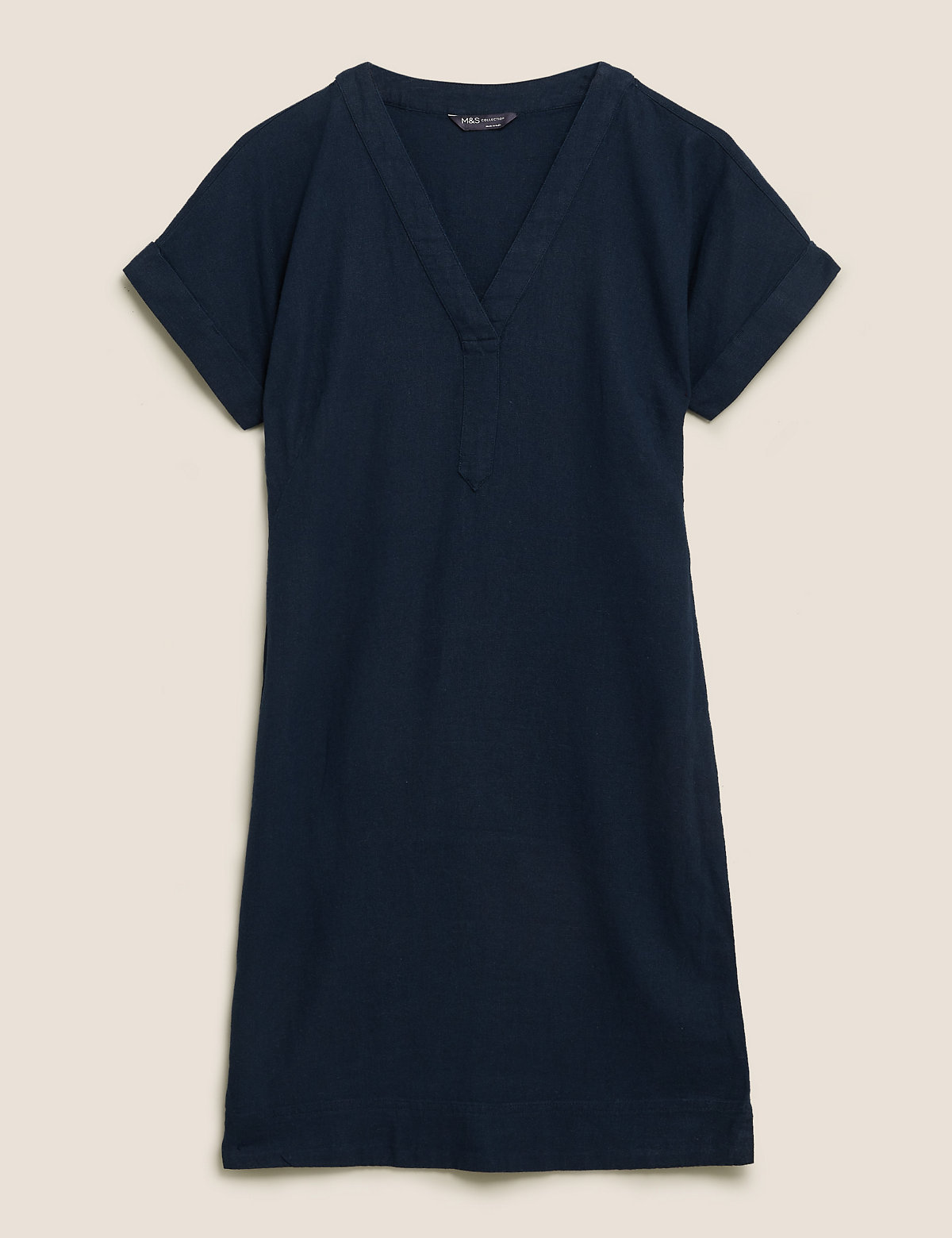 Linen Blend V-Neck Shift Dress