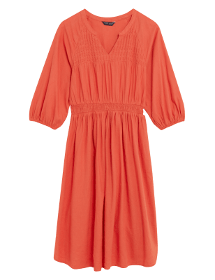 

M&S Collection Vestido a media pierna a la cintura de lino de escote en picoWomens - Bright Orange, Bright Orange
