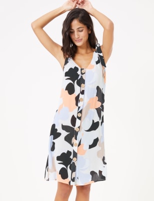 Fond de robe de plage &agrave; motif fleuri et fermeture boutonn&eacute;e