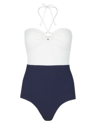 Secret Slimming™ Textured Colour Block Swimsuit | M&S Collection | M&S