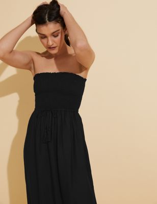 

Womens M&S Collection Midi Shirred Waisted Beach Dress - Black, Black