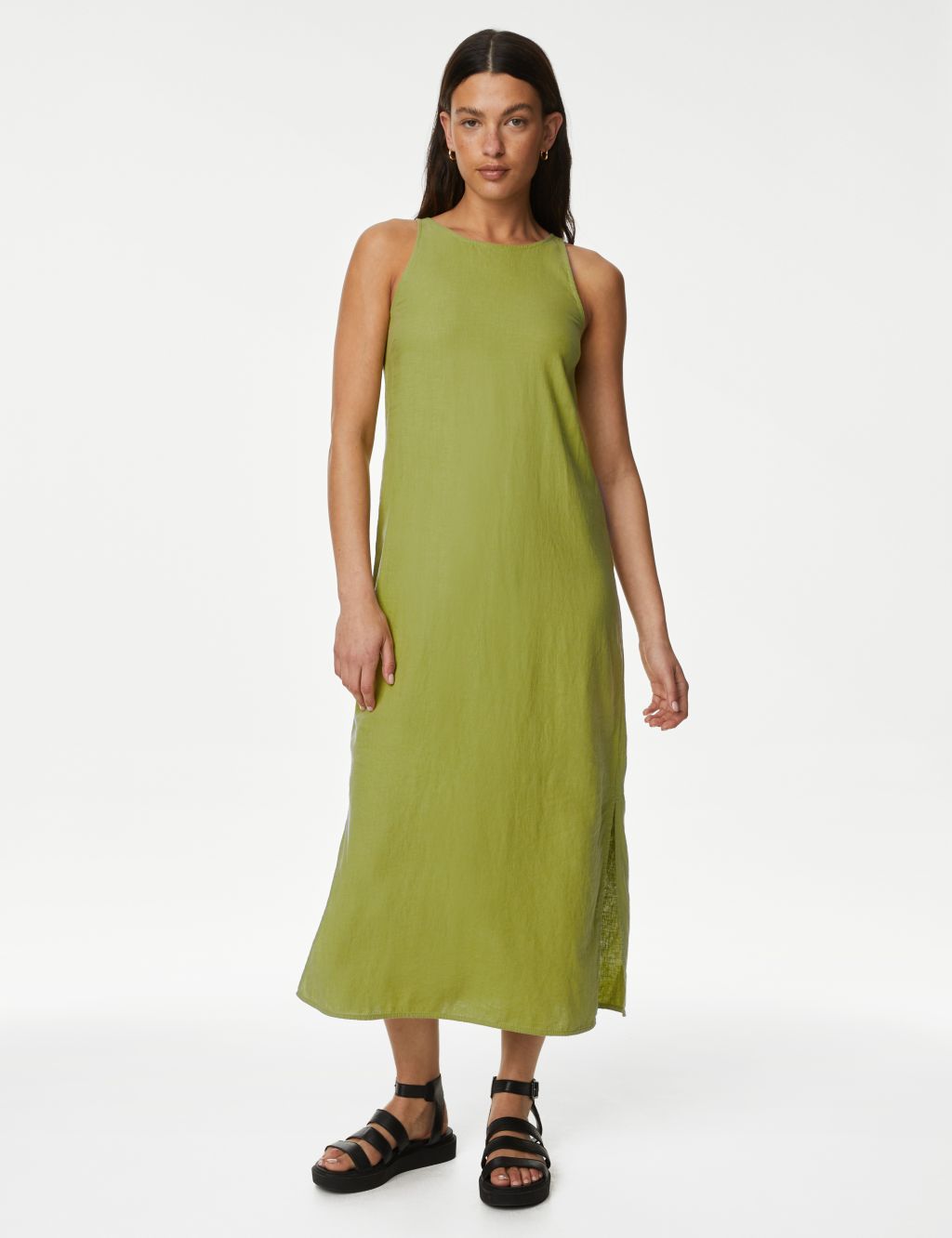 Linen Rich High Neck Midi Slip Dress image 3