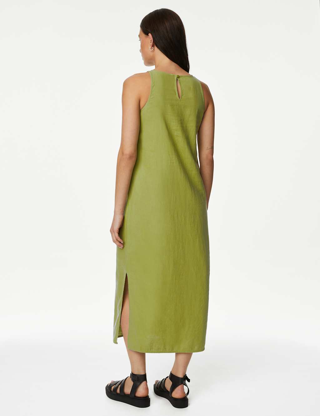 Linen Rich High Neck Midi Slip Dress image 4