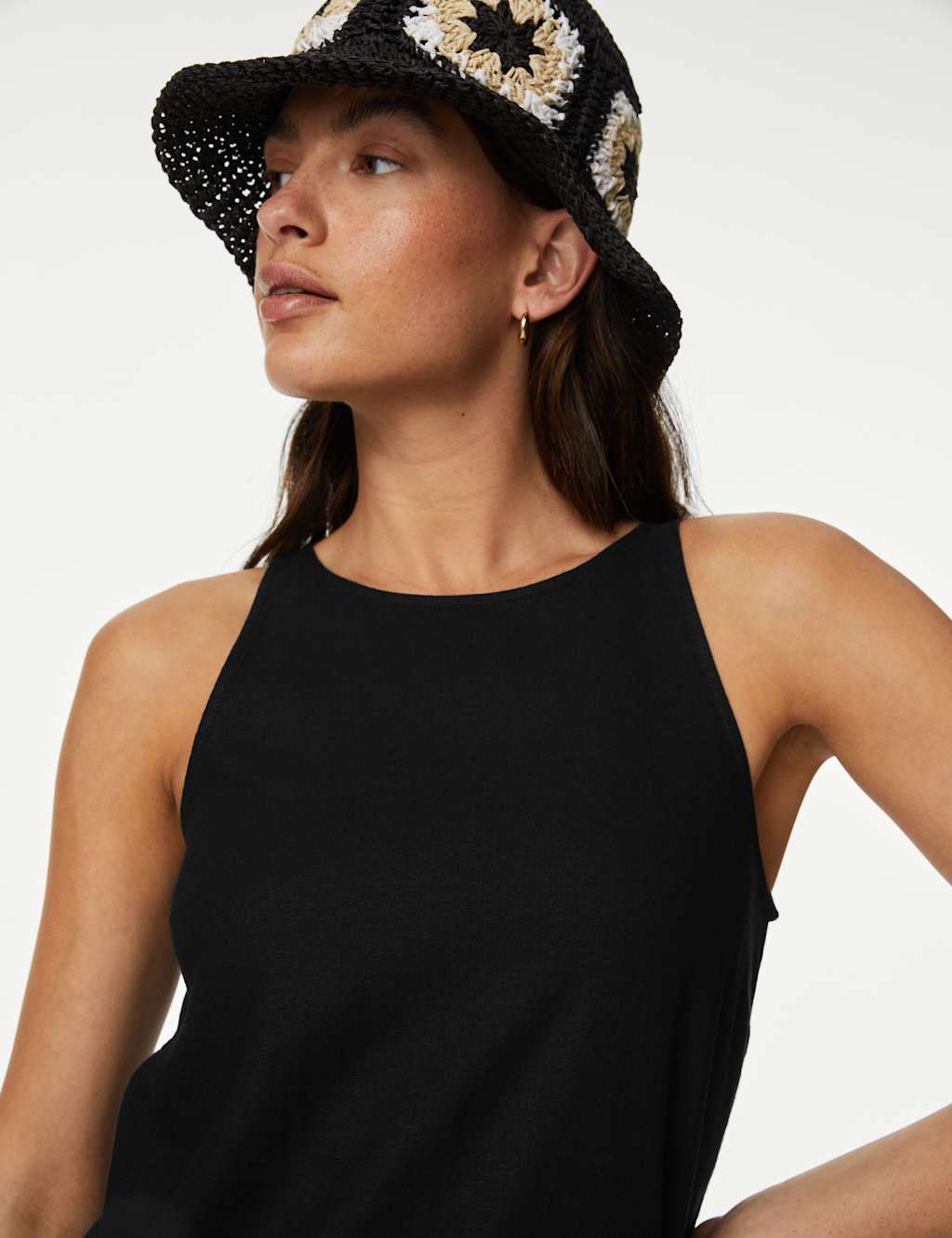 Linen Rich High Neck Midi Slip Dress image 2
