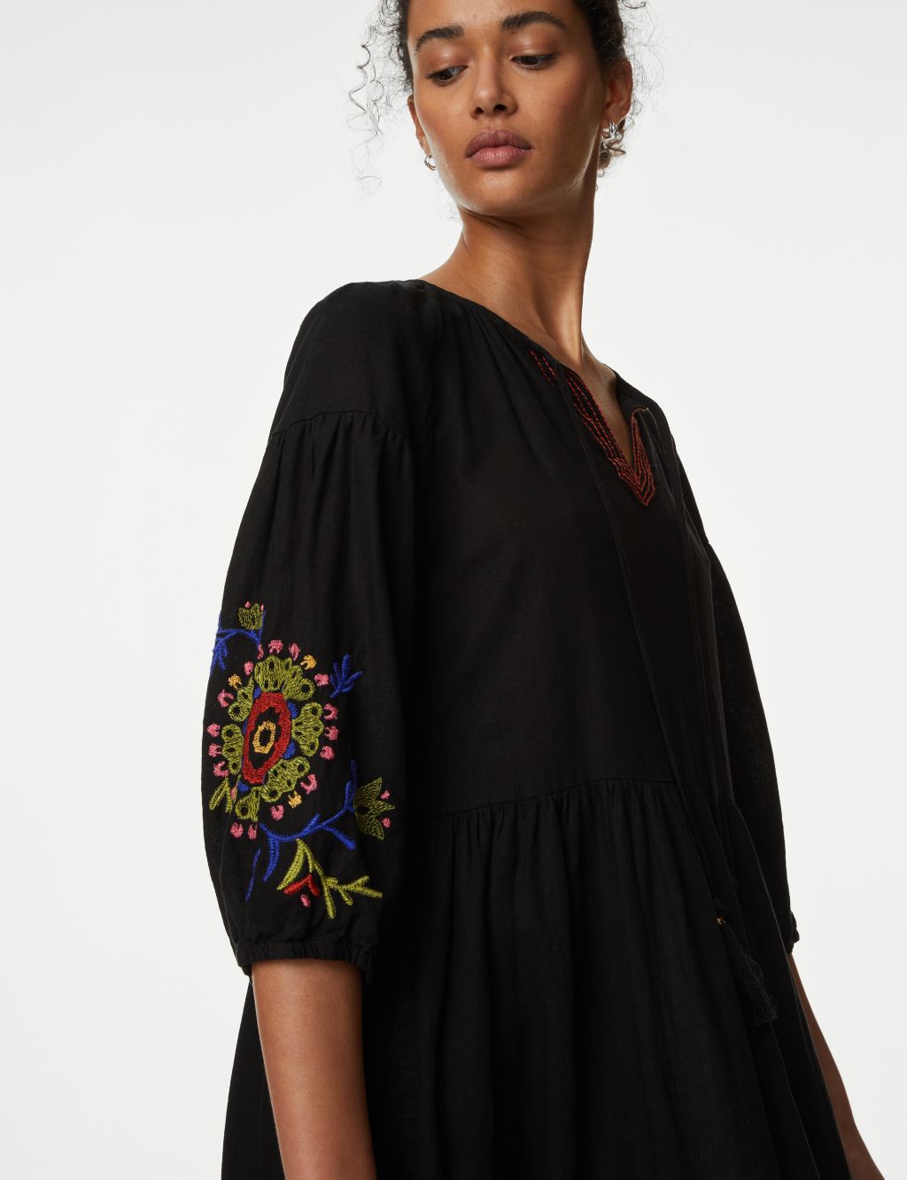 Linen Blend Embroidered Midi Beach Dress image 2