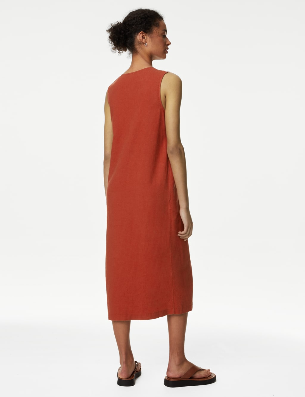 Linen Rich V-Neck Button Through Midi Dress image 3