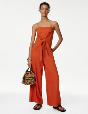 

Womens M&S Collection Jumpsuit mit hohem Leinenanteil und Bindedetail - Copper, Copper
